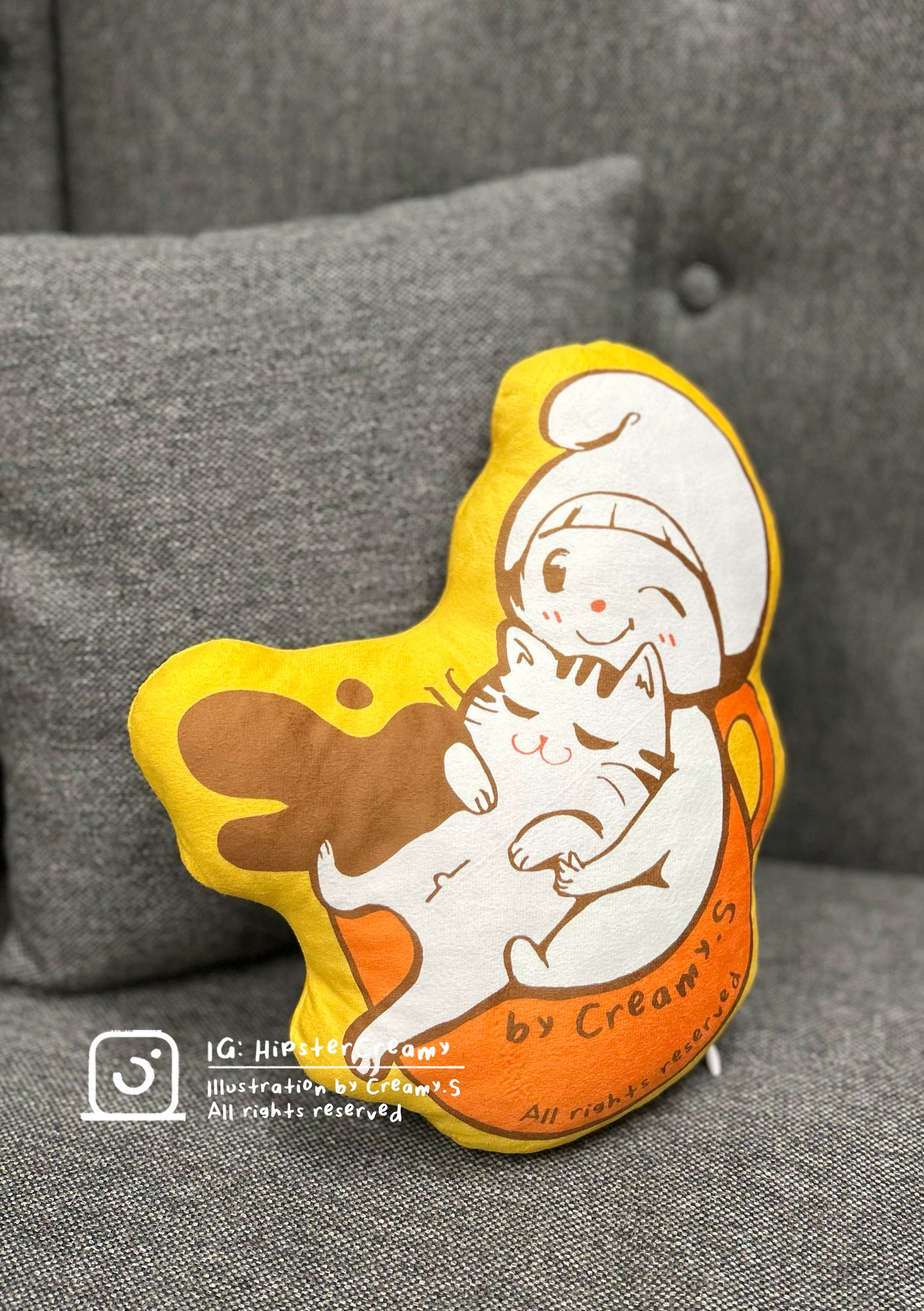HipsterCreamy’s illustration Cushion - Creamy, Cat and tea