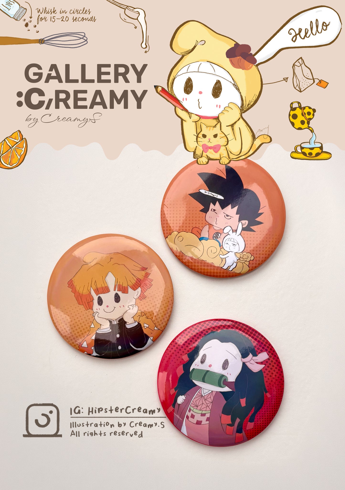 Fanart Reimagined Collection: : Hipster Creamy × Anime Characters Badges