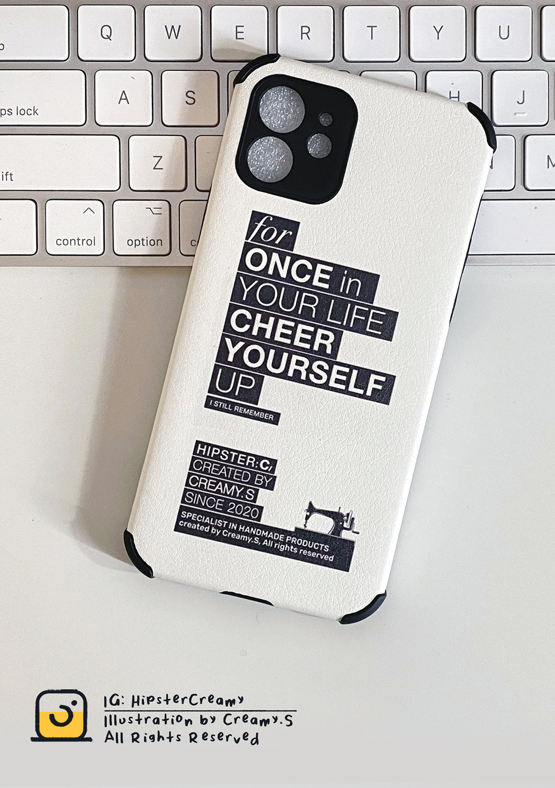 Hipster:C tagline "Cheer yourself up" - leather-pattern TPU phone case
