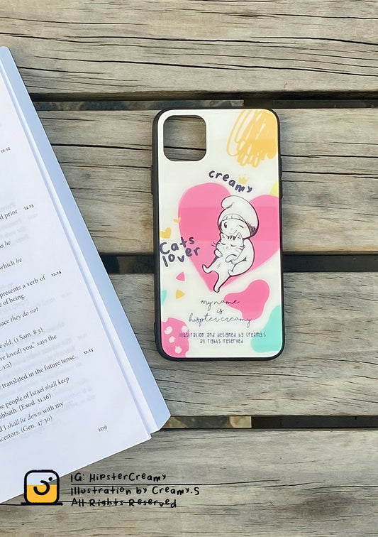 Hipster Creamy "Cat lover" - Tempered glass iphone case