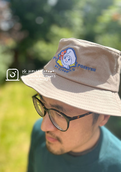 Hipster Creamy Embroidery Bucket Hat | Flexfit 5003