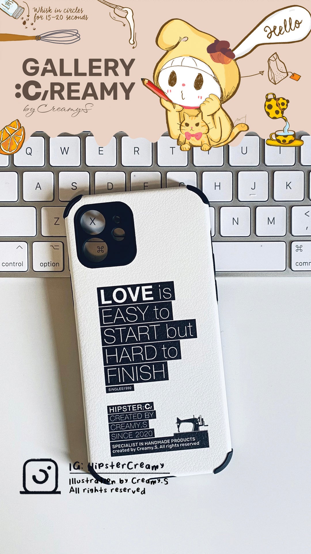 Hipster:C tagline "Only one shots" - leather-pattern TPU phone case