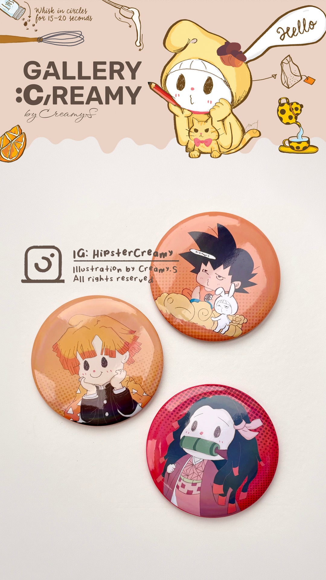 Fanart Reimagined Collection: : Hipster Creamy × Anime Characters Badges