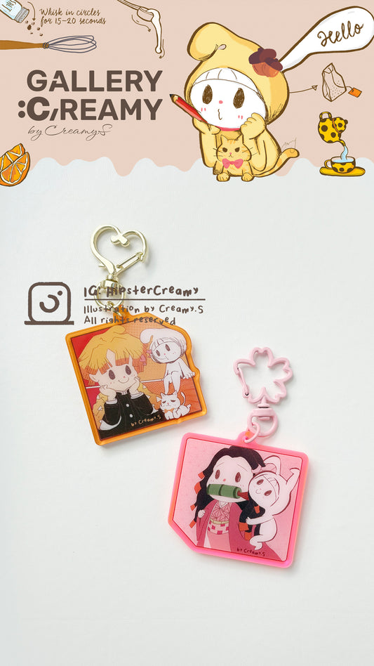 Fanart Reimagined Collection: : Hipster Creamy × Nezuko Kamado & Zenitsu Agatsuma Keychain