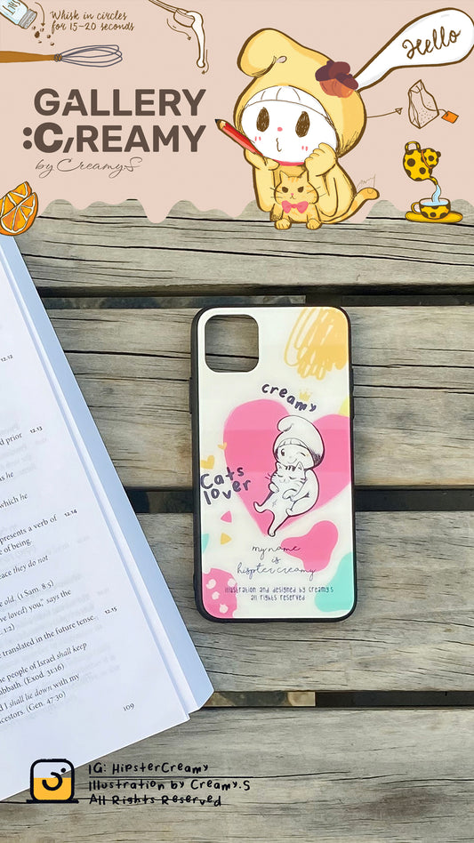 Hipster Creamy "Cat lover" - Tempered glass iphone case